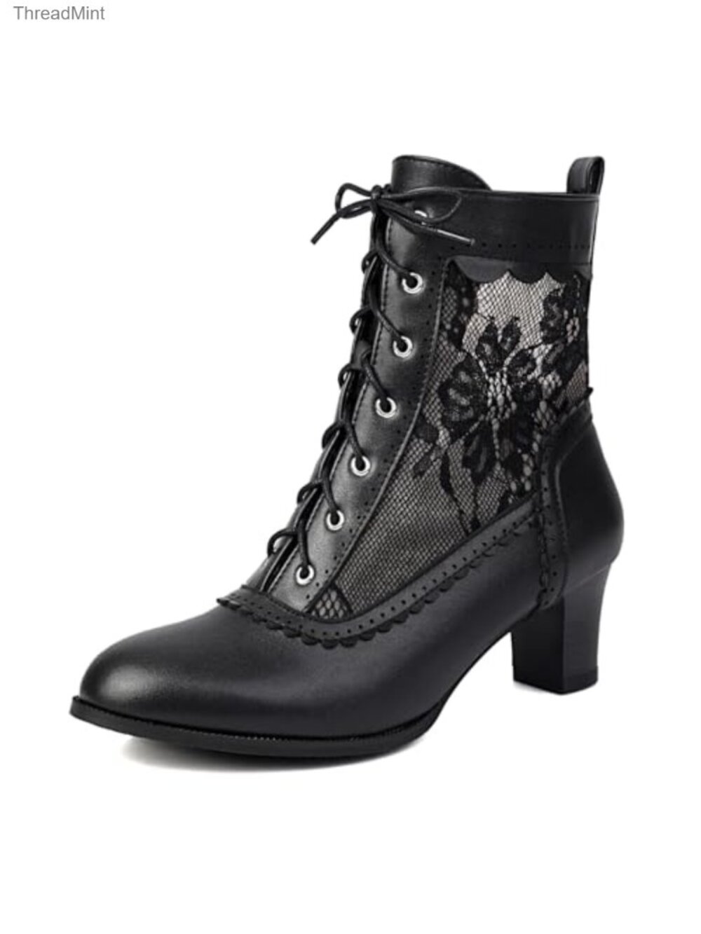 Victorian Lace-Up Ankle Boots Vintage Witch Costume Booties Side Zipper Round